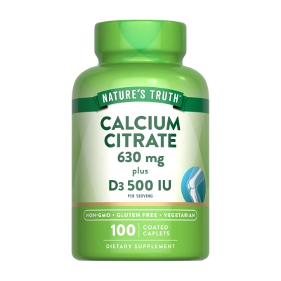 Citrato de Cálcio 630mg + Vitamina D3 500UI, 100 Comprimidos, Nature's Truth