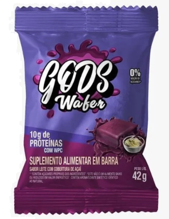 Gods Wafer Barra de Wafer Proteica, Sabor Açaí com Leite, 3 Unidades 42g Cada, Canibal
