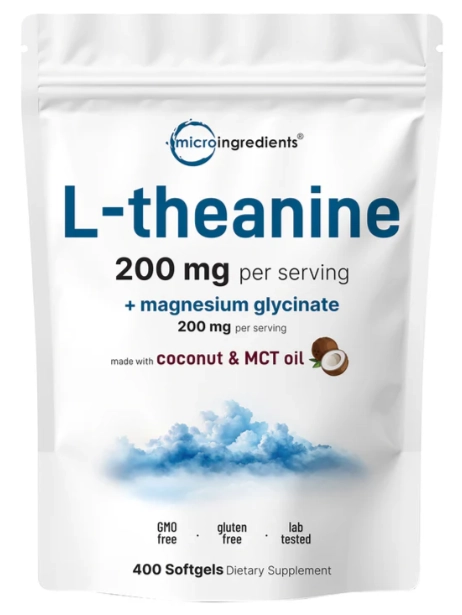 L-Teanina 200mg, com Glicinato de Magnésio, 400 Cápsulas, Micro Ingredients