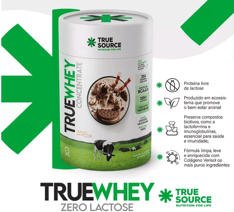 True Whey Zero Lactose, 900g Sabor Cookies Milkshake, True Source