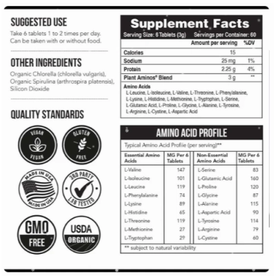Plant Aminos,  Aminoácidos Essenciais Vegetais 100% Orgânicos, 360 Tabletas, Triquetra