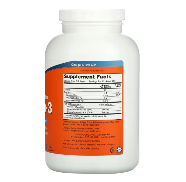 Ômega-3, 180 EPA/120 DHA, 500 Cápsulas Softgel, Now