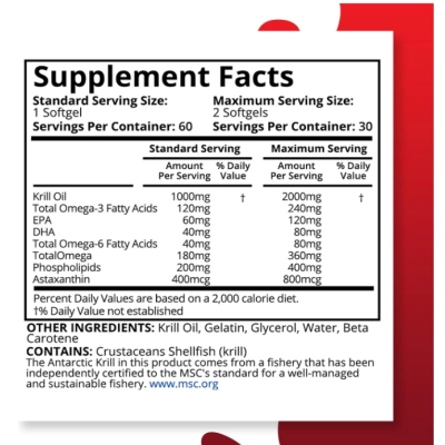 Óleo de Krill Antártico Puro 1000mg, com Astaxantina, Ômega  e Fosfolipídios, 60 Cápsulas, Purity Labs