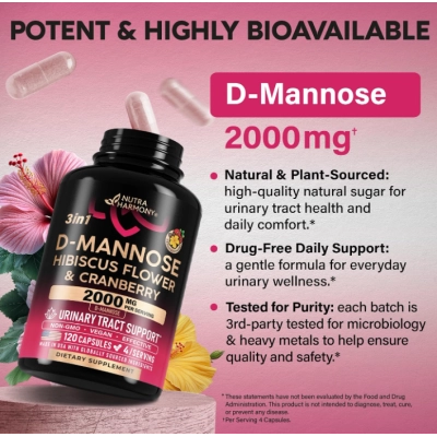 D-Mannose 2000mg, Saúde do Trato Urinário, 120 Cápsulas, Nutraharmony
