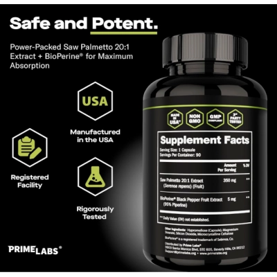 Saw Palmetto Extrato 350mg, 90 Cápsulas, Prime Labs