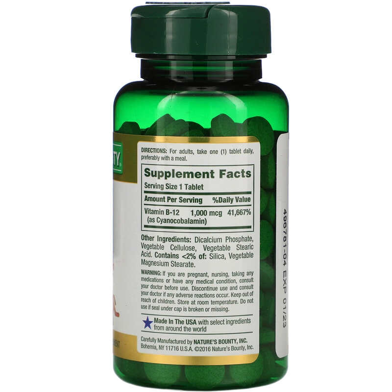 Vitamina B-12, 1.000 mcg, 200 comprimidos revestidos, Nature's Bounty