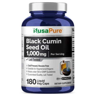 Óleo de Semente de Cominho Preto, 1000mg, Imunidade e Suporte Antioxidante, 180 Cápsulas, Nusa Pure