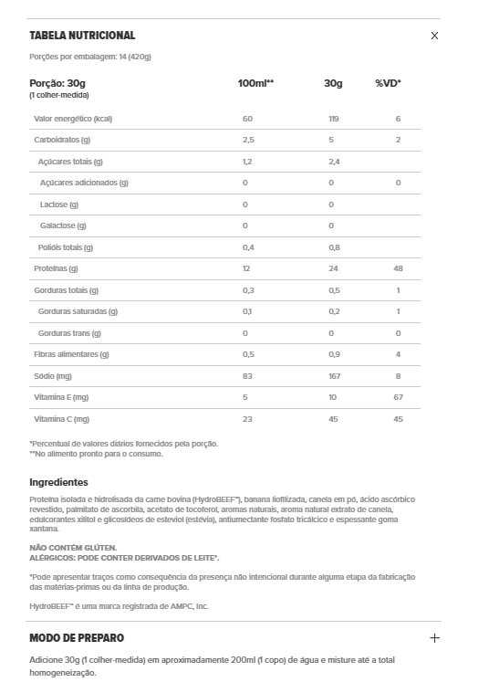 Beef Protein, 420g Sabor Banana com Canela, Essential Nutrition