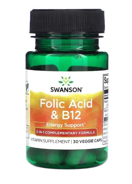 Ácido Fólico e B12, 30 Cápsulas, Swanson