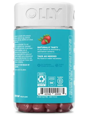 Goodbye Stress, com Gaba, L-Teanina e Erva-cidreira, 60 Gomas Sabor Morango, OLLY