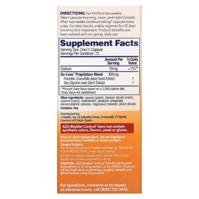 Controle Natural da Bexiga, 72 Cápsulas - AZO