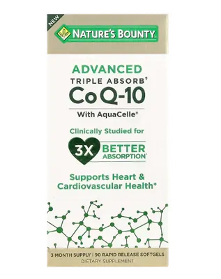 Coenzima CoQ10 de Absorção Tripla Avançada, 100mg, 90 Cápsulas, Nature's Bounty