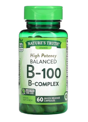 Vitamina B-100 Complex, Alta Potência, 60 Cápsulas, Nature's Truth Vitamina B-100 Complex, Alta Potência, 60 Cápsulas, Nature's Truth