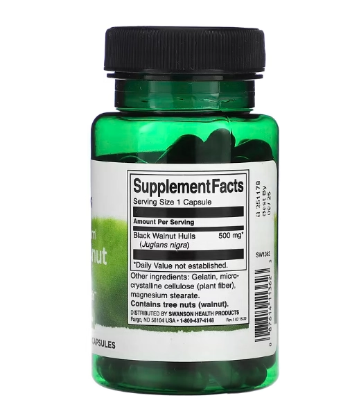 Espectro de Cascas de Nozes Pretas, 500mg, 60 Cápsulas, Swanson