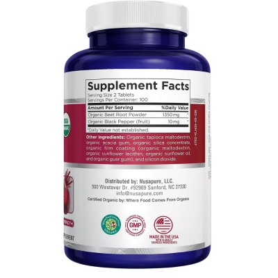 Beet Root + Pimenta Preta, 1360mg, 200 Tablets, NusaPure