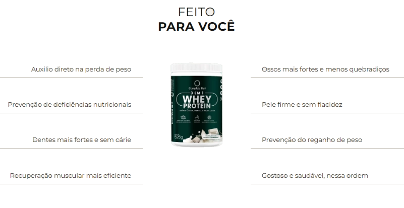 Whey Isolado 3 em 1, 525g Sabor Baunilha com Chocolate Branco, Complete Bari