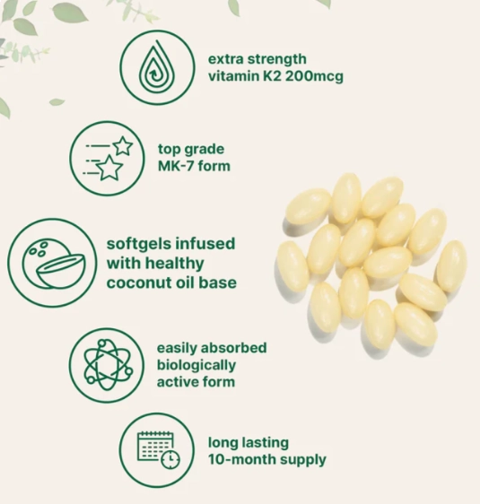 Vitamina K2 Mk-7 200mg, 300 Cápsulas, Micro Ingredients