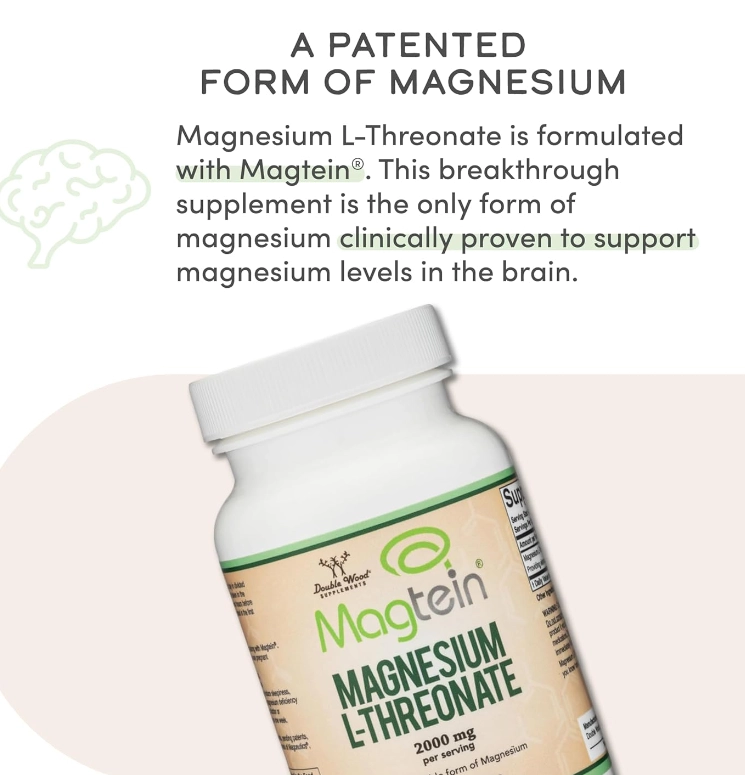 Magtein, Magnésio L-Threonate 2000mg, Suporte para Sono e Cognição, 120 Cápsulas, Double Wood