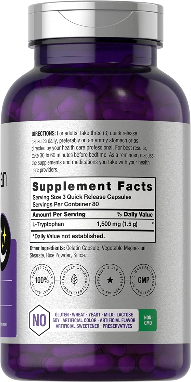 L Triptofano, 1500mg, Fórmula Noturna, 240 Cápsulas, Horbaach
