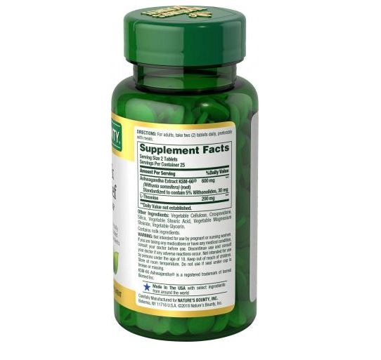 Anxiety & Stress Relief Ashwagandha KSM-66, 600mg, 50 Comprimidos, Nature's Bounty