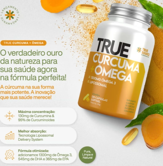 True Cúrcuma + Ômega Lipossomal, 120 Cápsulas, True Source