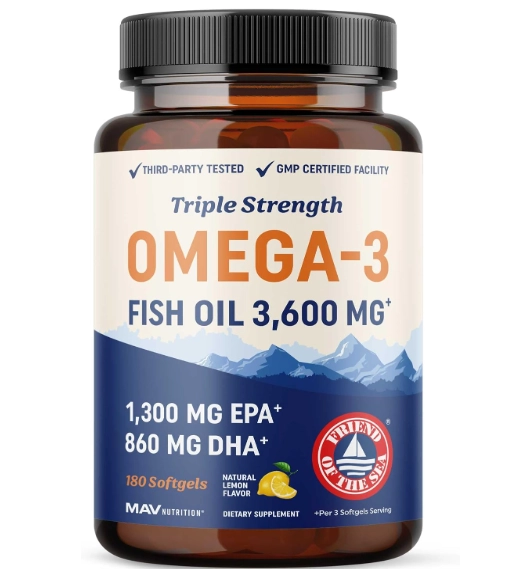 Ômega 3, Fish Oil 3600mg, EPA 1300mg  DHA 860mg, 180 Cápsulas, Mav Nutrition