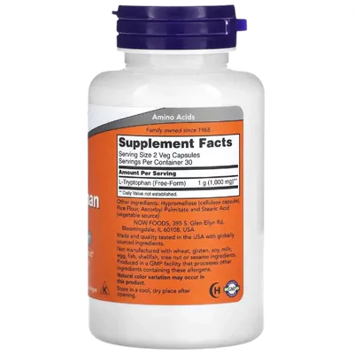 L-Triptofano 500mg, 60 Cápsulas, Now