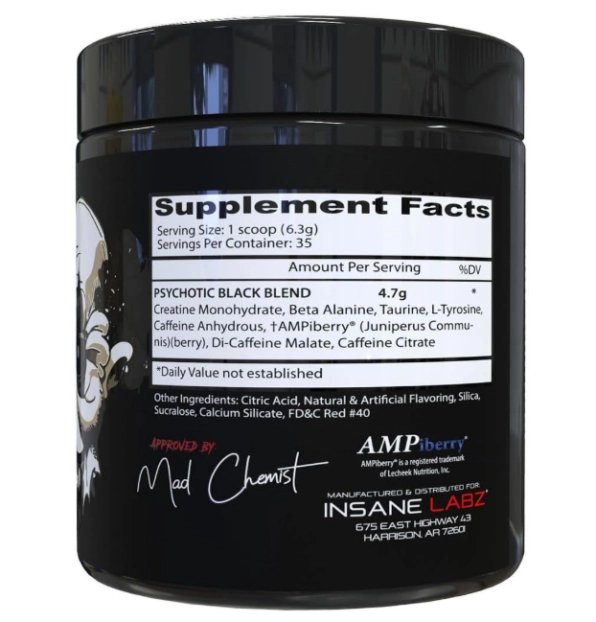 Pré Treino Psychotic Black, Sabor Fruit Punch, 220g, Insane Labz