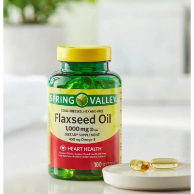 Flaxseed Oil 1000mg, Óleo de Linhaça com Omega-3 450mg, 100 Softgels, Spring Valley