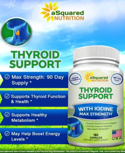 Thyroid Support, Suporte da Tireoide Com Vitaminas com B12, Ashwagandha e Bladderwrack , 180 Cápsulas, aSquared Nutritio