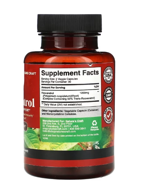 Resveratrol Natural, Activador Ampk, 60 Cápsulas, Natures Craft
