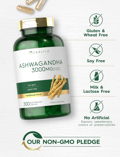 Ashwagandha 3000mg, 300 Cápsulas, Carlyle