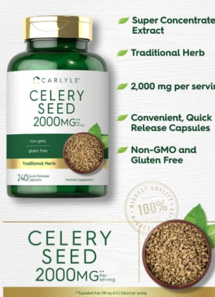 Celery Seed, Semente de Aipo, 2000mg, 240 cápsulas, Carlyle