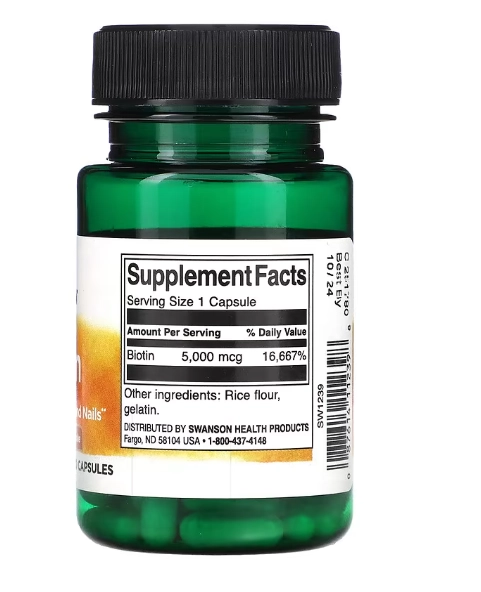 Biotina, 5000mcg, 30 Cápsulas, Swanson