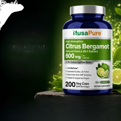 Bergamota Cítrica, 600mg, Saúde Cardiovascular e Metabolismo, 200 Cápsulas, Nusa Pure
