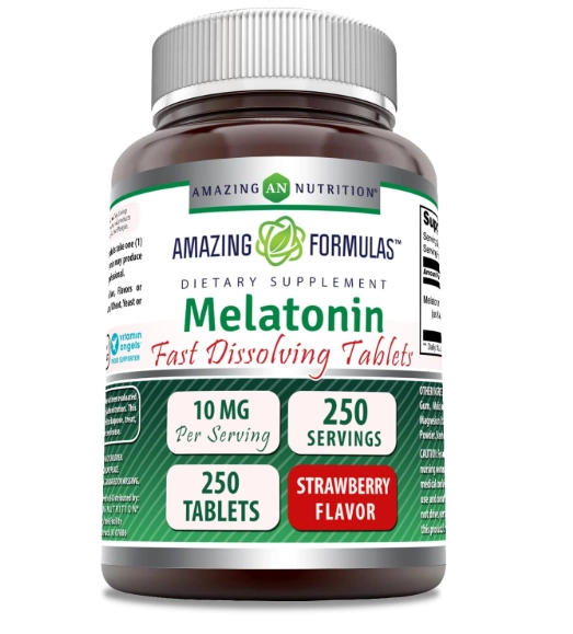 Melatonina 10mg, 250 Comprimidos Sabor Morango, Amazing Formulas