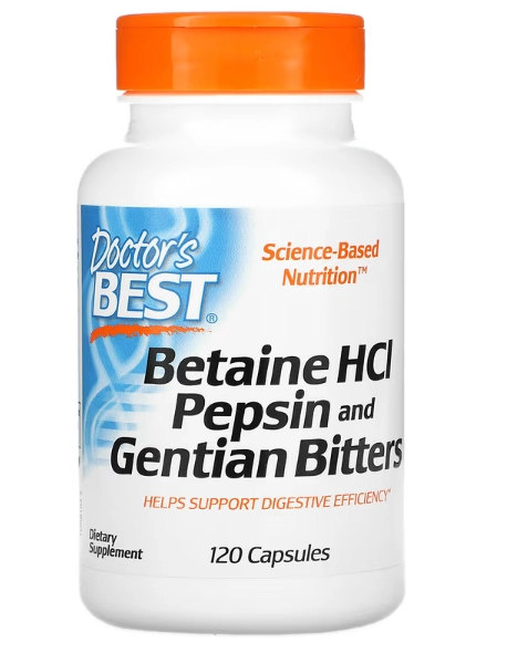 Betaína, Pepsina e Genciana, 120 Cápsulas, Doctor's Best