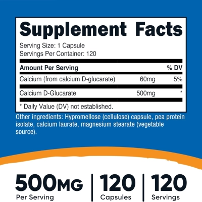 Calcium D-Glucarate, 500mg, 120 Cápsulas, Nutricost