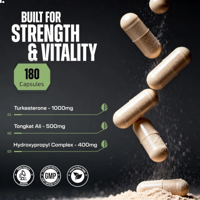 Tongkat Ali + Turkesterone 1400mg, Energia, Força e Desempenho no Treino, 180 Cápsulas, Earth Elixir