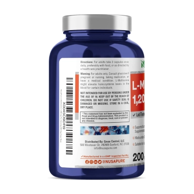 L-Methionine 1200mg, 200 Cápsulas Veganas, NusaPure