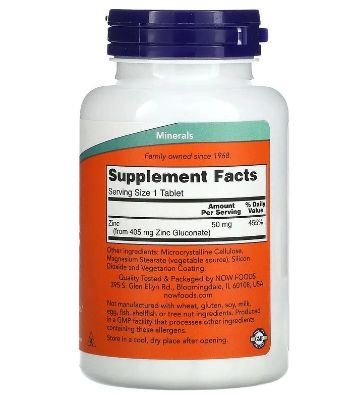 Zinco, 50 mg, 250 Comprimidos, Now