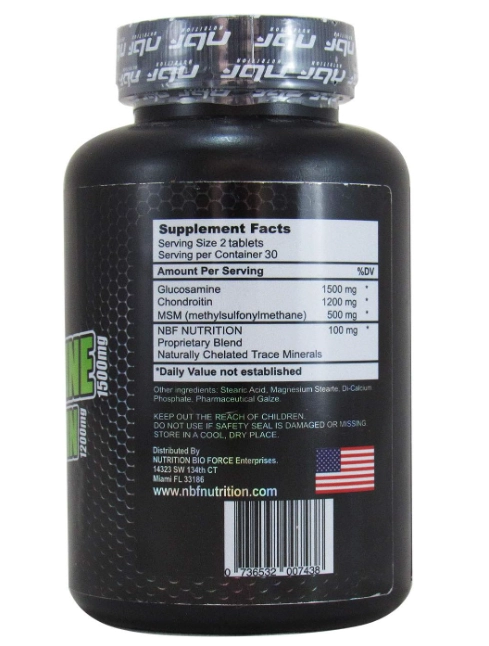 Glucosamina 1500mg, Condroitina 1200mg, com Msm, Saúde das Articulações, 60 Comprimidos, NBF Nutrition