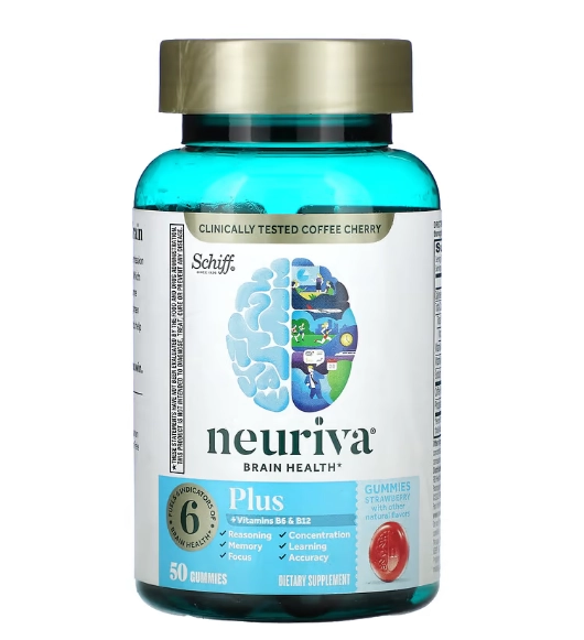 Neuriva Brain Health, com Vitaminas B6 e B12, 50 Gomas Sabor Morango, Schiff
