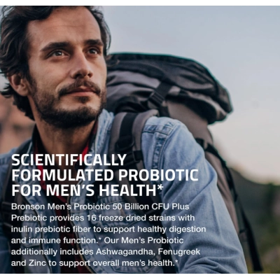 Probiótico Masculino 50 Bilhões UFC, com Prebiótico, Ashwagandha, Feno-grego e Zinco, 60 Cápsulas, Bronson 