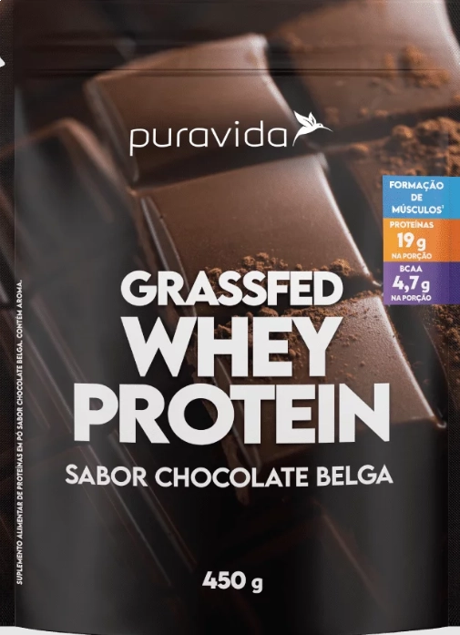 Whey Protein Grassfed, Sabor Chocolate Belga, 450g, Puravida