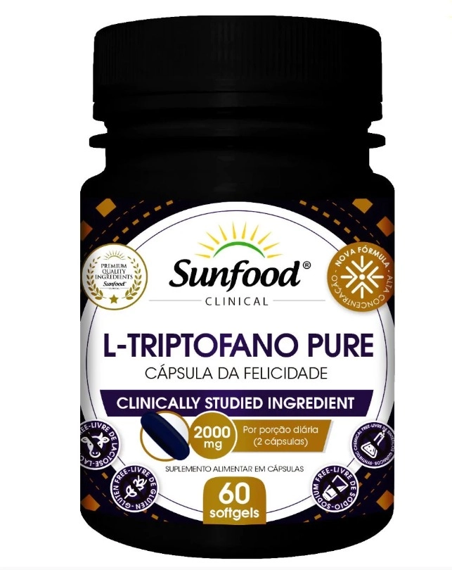  L-Triptofano Pure, 200mg, 60 Cápsulas, Sunfood