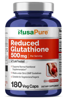 Reduced Glutathione, Glutationa 500mg, 180 Cápsulas, NusaPure