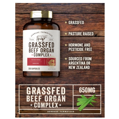 GrassFed Beef Organ, Órgãos de Carne Bovina, 200 Cápsulas, Carlyle Herbage Farmstead