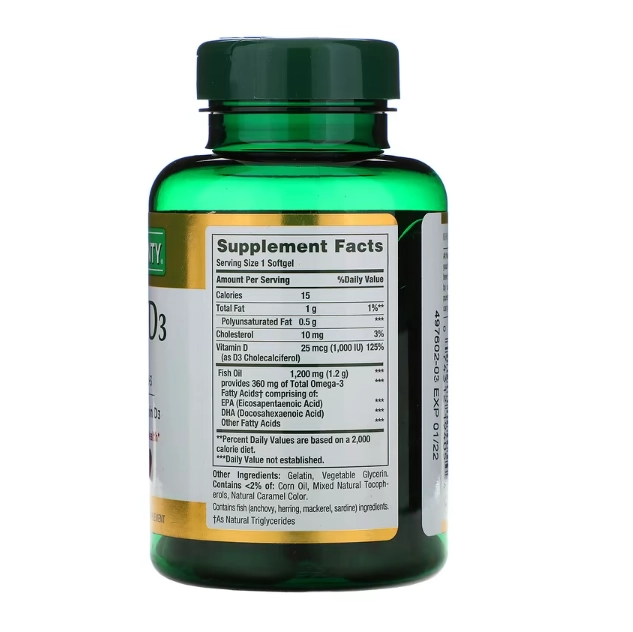 Fish Oil (ômega 3) + D3, 90 Cápsulas de Liberação Rápida, Nature's Bounty