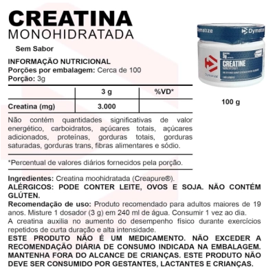 Creatina Creapure, 300g Sem Sabor, Dymatize